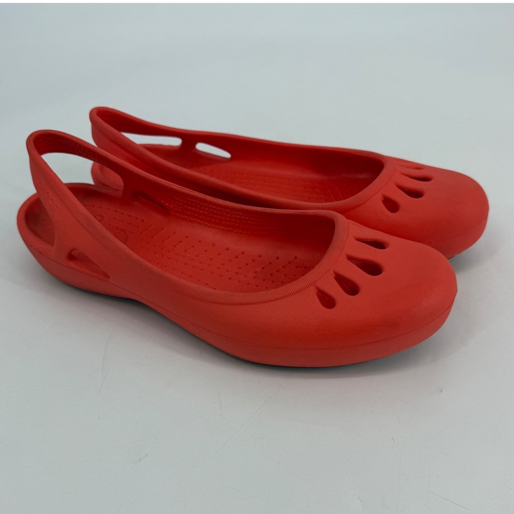Crocs Malindi Flats Womens 11 Coral Red Slingback Cutout Ballet Shoes